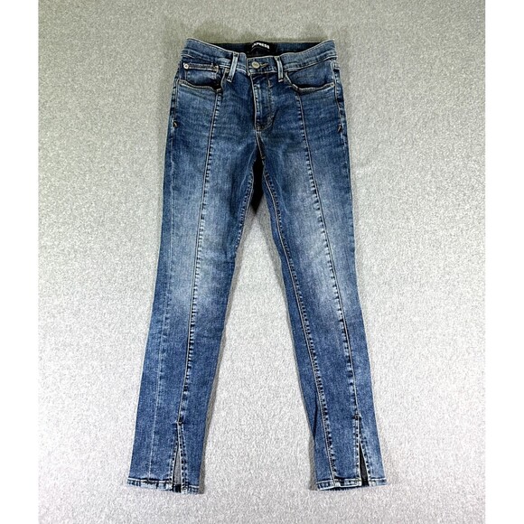 Express Women Legging Jeans Blue Tag Size 4 (28x28) Mid Rise Slit Stretch - Picture 1 of 14